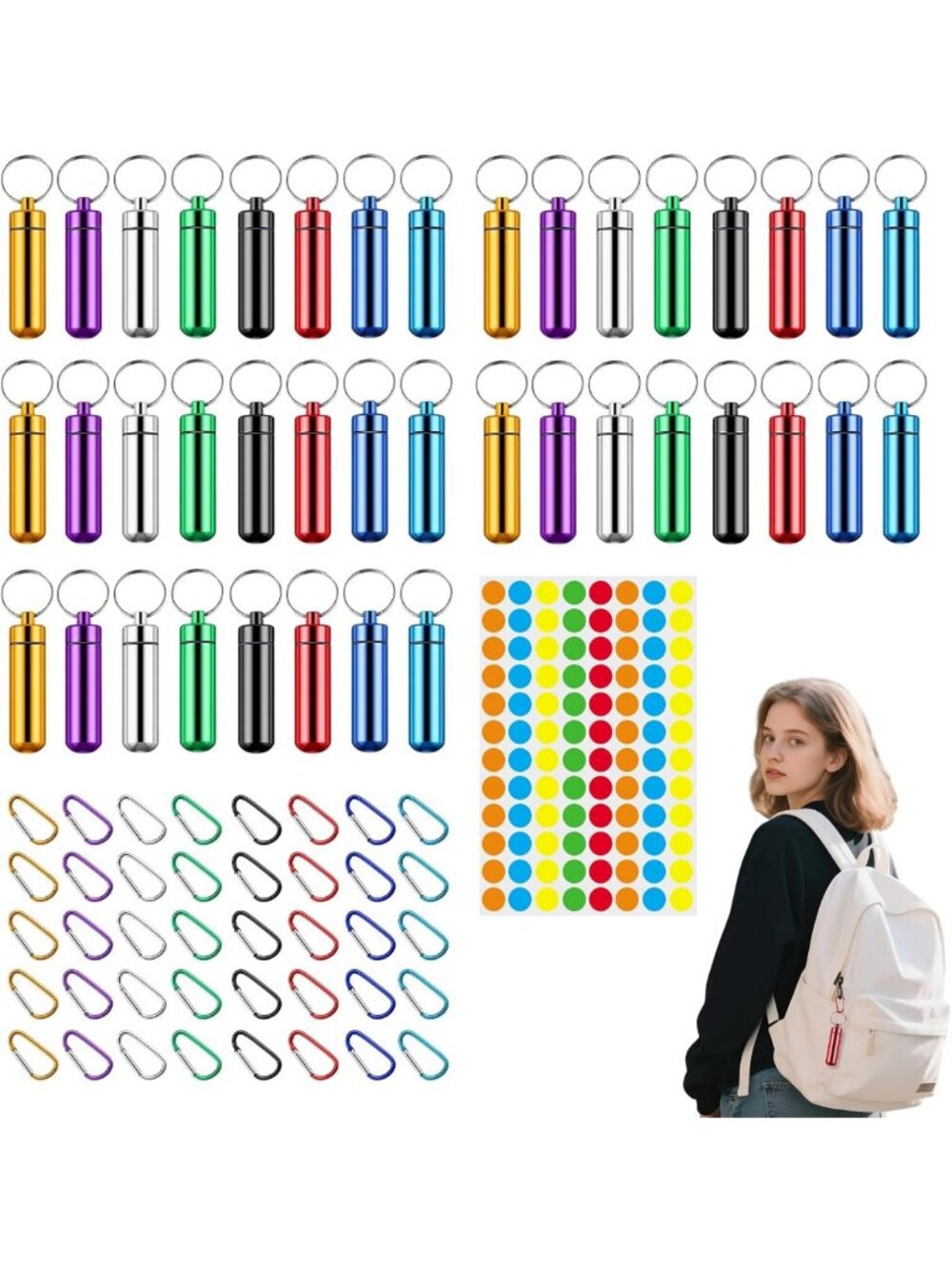 40 Pcs Portable Aluminum Pill Organizer with Keychain - Waterproof Mini Storage